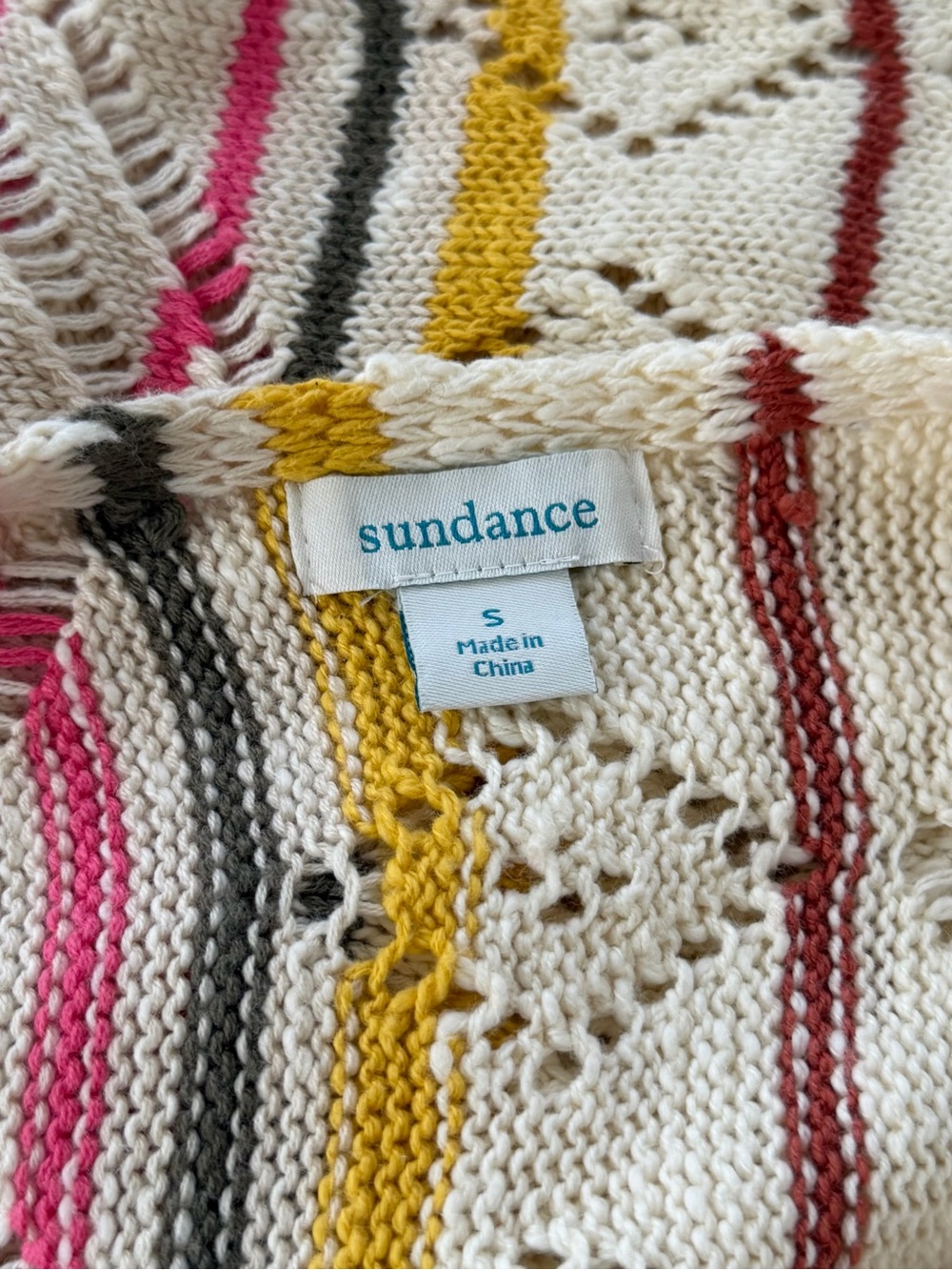 Sundance Open Knit Striped Sweater Small Boho Crochet.